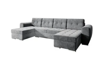 Listowel 4-seter U-formet Hjørnesovesofa med Oppbevaring i Fløyel - Grå - Møbler - Sofaer - Sovesofaer - Sovesofa divan