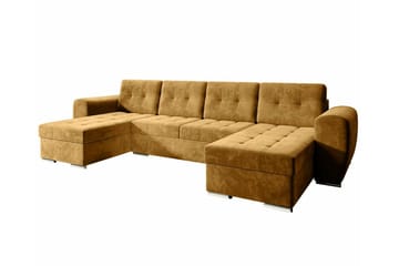 Listowel 4-seter U-formet Hjørnesovesofa med Oppbevaring i Fløyel - Gul - Møbler - Sofaer - Sovesofaer - Sovesofa divan