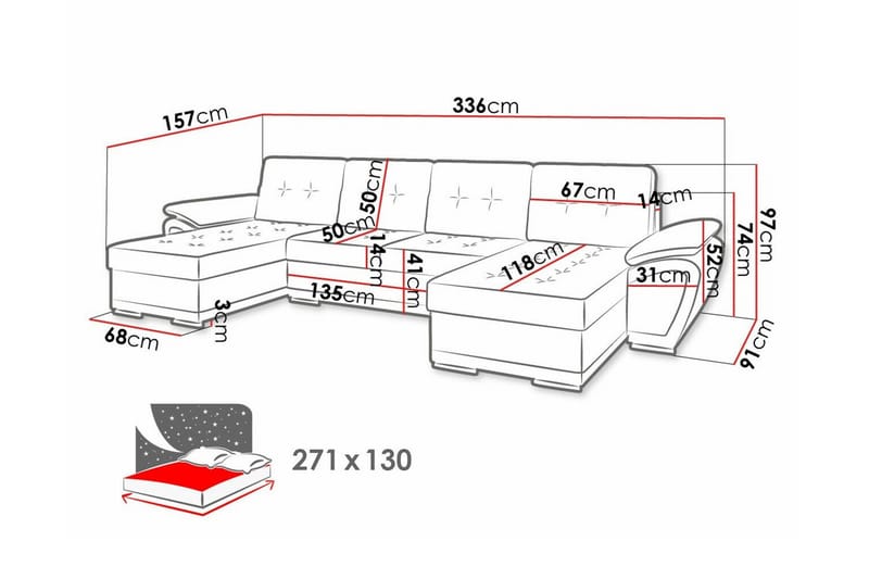 Listowel 4-sits Hörnbäddsoffa NO_BRAND Dark grey/Light grey - Møbler - Sofaer - Sovesofaer - Sovesofa divan