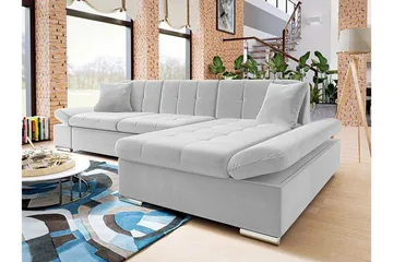 Lomux 3-seter Høyre Hjørnesovesofa 129x240 cm med Oppbevaring i Stoff - Grå - Møbler - Sofaer - Sovesofaer - Sovesofa divan