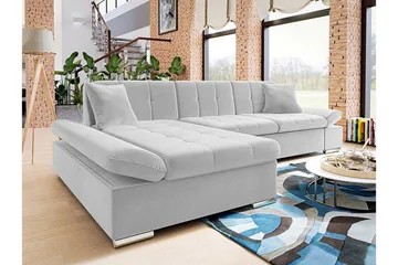 Lomux 3-seters Venstre Hjørnesovesofa 129x240 cm med Oppbevaring i Stoff - Grå - Møbler - Sofaer - Sovesofaer - Sovesofa divan
