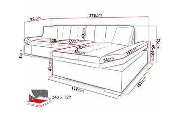 Lomux 3-seters Venstre Hjørnesovesofa 129x240 cm med Oppbevaring i Stoff - Grå - Møbler - Sofaer - Sovesofaer - Sovesofa divan