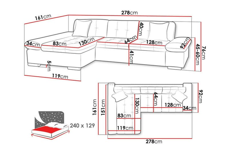 Lomux 3-sits Hörnbäddsoffa beige - Møbler - Sofaer - Sovesofaer - Sovesofa divan