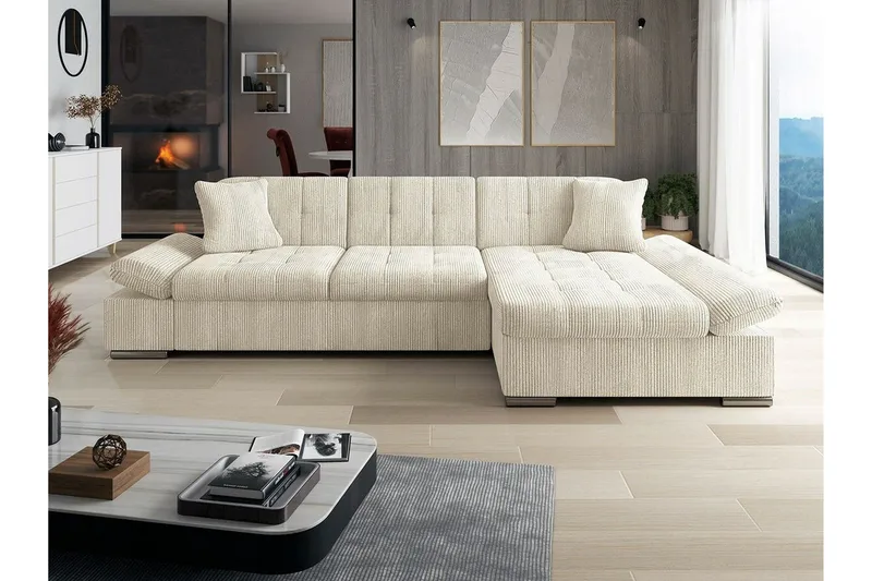 Lomux 3-sits Hörnbäddsoffa Beige/Light beige - Møbler - Sofaer - Sovesofaer - Sovesofa divan