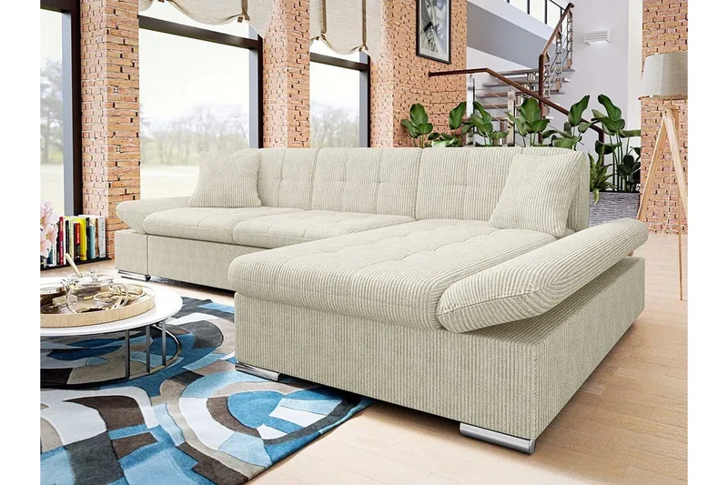 Lomux 3-sits Hörnbäddsoffa NO_BRAND Beige/Light beige - Møbler - Sofaer - Sovesofaer - Sovesofa divan