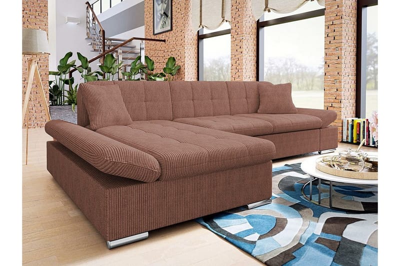 Lomux 3-sits Hörnbäddsoffa NO_BRAND Brown - Møbler - Sofaer - Sovesofaer - Hjørnesovesofa