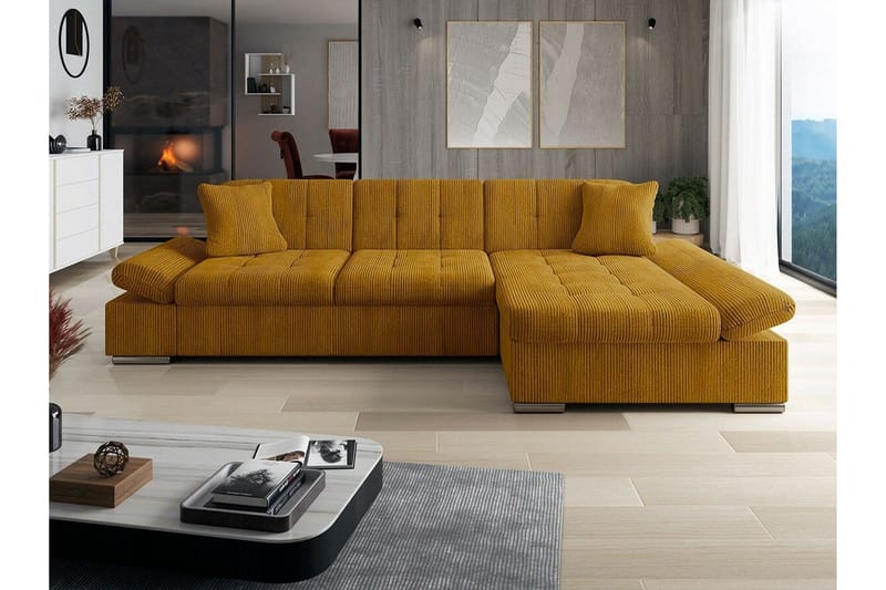 Lomux 3-sits Hörnbäddsoffa NO_BRAND Dark yellow - Møbler - Sofaer - Sovesofaer - Hjørnesovesofa