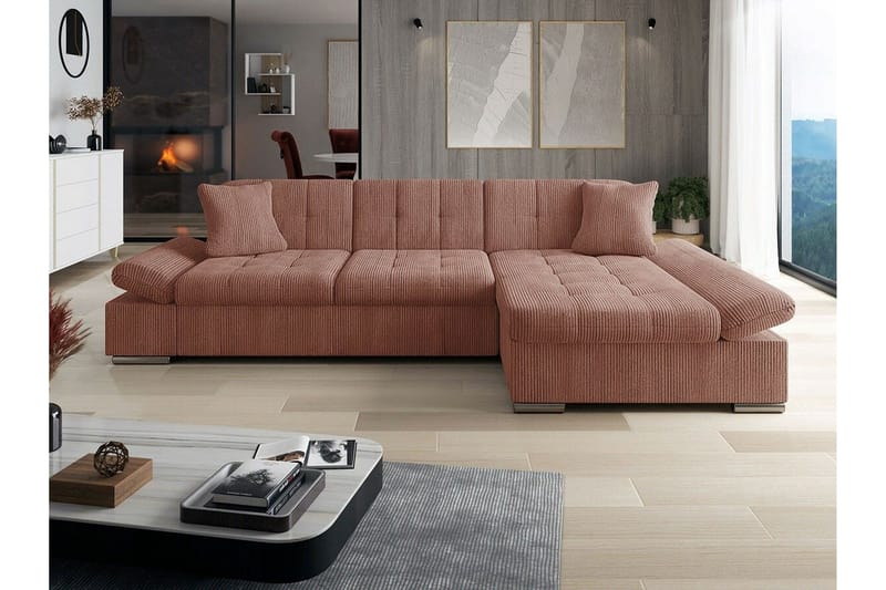 Lomux 3-sits Hörnbäddsoffa NO_BRAND Light brown - Møbler - Sofaer - Sovesofaer - Hjørnesovesofa