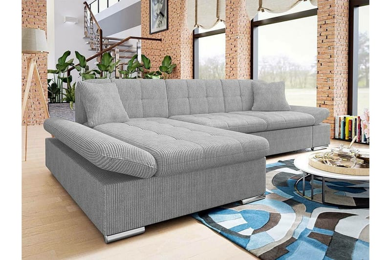 Lomux 3-sits Hörnbäddsoffa NO_BRAND Ljusgrå - Møbler - Sofaer - Sovesofaer - Hjørnesovesofa