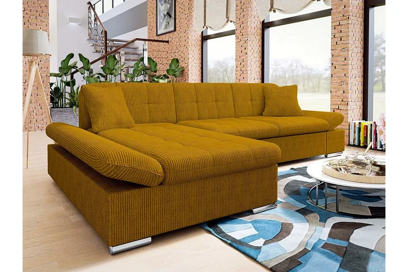Lomux 3-sits Hörnbäddsoffa NO_BRAND Yellow - Møbler - Sofaer - Sovesofaer - Hjørnesovesofa