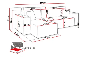 Magston 3-seter Venstre Hjørnesovesofa 125x200 cm med Oppbevaring i Kordfløyel - Blå - Møbler - Sofaer - Sovesofaer - Sovesofa divan