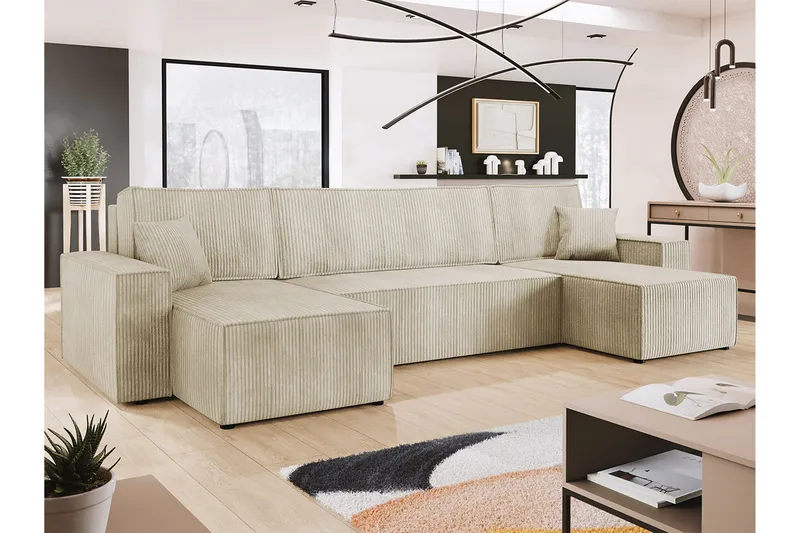 Magston 4-seter Hjørnesovesofa 130x266 cm med Oppbevaring i Manchesterstoff - Beige - Møbler - Sofaer - Sovesofaer - Sovesofa divan