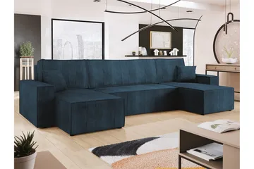 Magston 4-seter Hjørnesovesofa 130x266 cm med Oppbevaring i Manchesterstoff - Blå - Møbler - Sofaer - Sovesofaer - Sovesofa divan