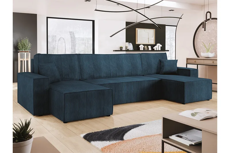 Magston 4-seter Hjørnesovesofa 130x266 cm med Oppbevaring i Manchesterstoff - Blå - Møbler - Sofaer - Sovesofaer - Sovesofa divan