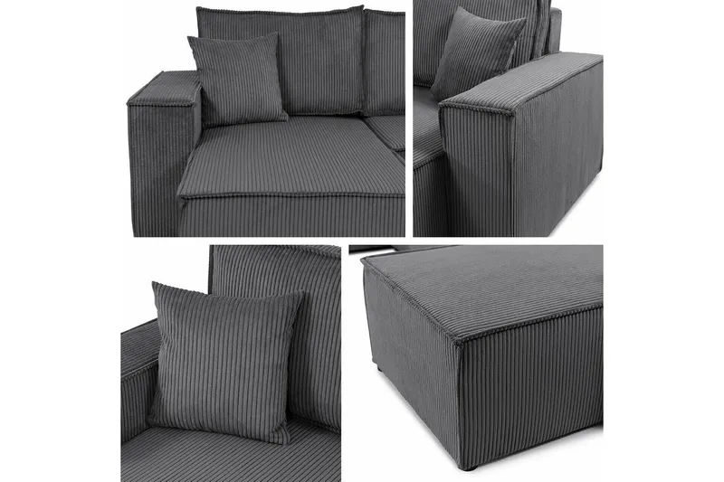 Magston 4-seter Hjørnesovesofa 130x266 cm med Oppbevaring i Manchesterstoff - Grå - Møbler - Sofaer - Sovesofaer - Sovesofa divan