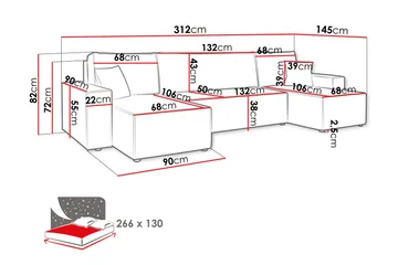 Magston 4-seter Hjørnesovesofa 130x266 cm med Oppbevaring i Manchesterstoff - Grå - Møbler - Sofaer - Sovesofaer - Sovesofa divan