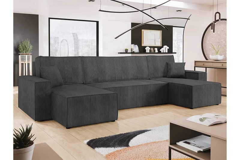 Magston 4-seter Hjørnesovesofa 130x266 cm med Oppbevaring i Manchesterstoff - Grå - Møbler - Sofaer - Sovesofaer - Sovesofa divan