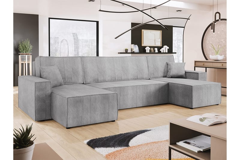 Magston 4-seter Hjørnesovesofa 130x266 cm med Oppbevaring i Manchesterstoff - Grå - Møbler - Sofaer - Sovesofaer - Sovesofa divan