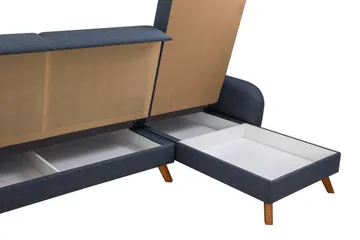Malkiat 3-seter Høyre L-formet Hjørnesovesofa i Stoff med Tremben - Blå - Møbler - Sofaer - Sovesofaer - Sovesofa divan