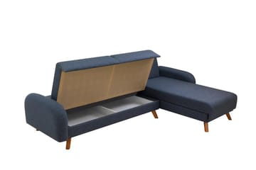 Malkiat 3-seter Høyre L-formet Hjørnesovesofa i Stoff med Tremben - Blå - Møbler - Sofaer - Sovesofaer - Sovesofa divan