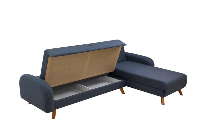 Malkiat 3-seter Høyre L-formet Hjørnesovesofa i Stoff med Tremben - Blå - Møbler - Sofaer - Sovesofaer - Sovesofa divan