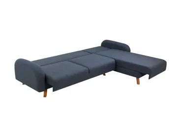 Malkiat 3-seter Høyre L-formet Hjørnesovesofa i Stoff med Tremben - Blå - Møbler - Sofaer - Sovesofaer - Sovesofa divan