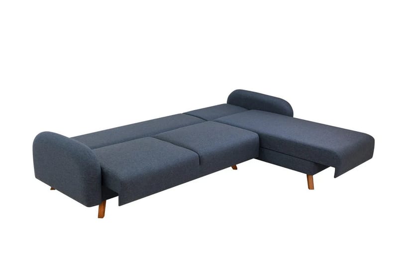 Malkiat 3-seter Høyre L-formet Hjørnesovesofa i Stoff med Tremben - Blå - Møbler - Sofaer - Sovesofaer - Sovesofa divan