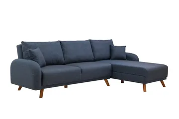 Malkiat 3-seter Høyre L-formet Hjørnesovesofa i Stoff med Tremben - Blå - Møbler - Sofaer - Sovesofaer - Sovesofa divan