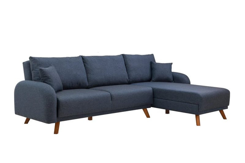 Malkiat 3-seter Høyre L-formet Hjørnesovesofa i Stoff med Tremben - Blå - Møbler - Sofaer - Sovesofaer - Sovesofa divan