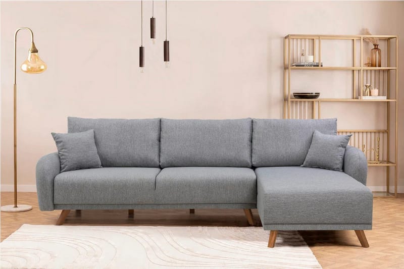 Malkiat 4-seter Høyre Hjørnesovesofa med Sjeselong 125x260 cm i Stoff - Grå - Møbler - Sofaer - Sovesofaer - Sovesofa divan