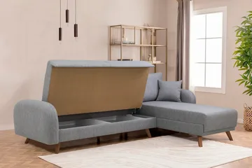 Malkiat 4-seter Høyre Hjørnesovesofa med Sjeselong 125x260 cm i Stoff - Grå - Møbler - Sofaer - Sovesofaer - Sovesofa divan