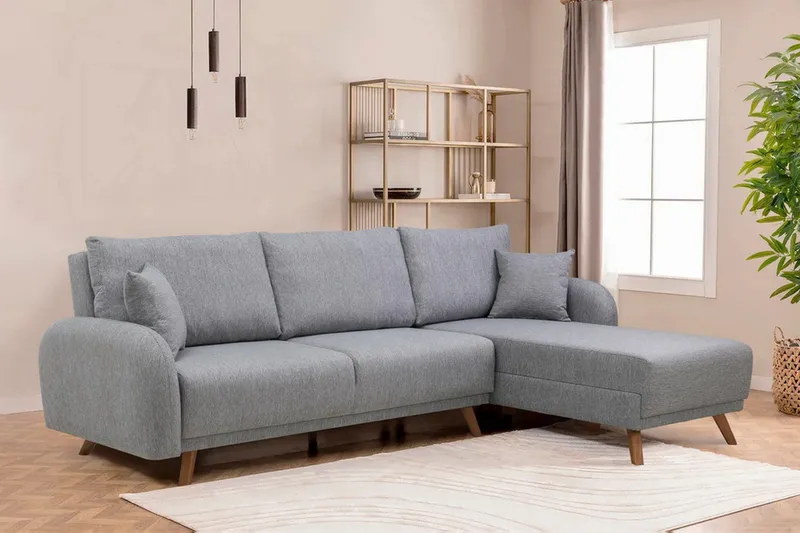 Malkiat 4-seter Høyre Hjørnesovesofa med Sjeselong 125x260 cm i Stoff - Grå - Møbler - Sofaer - Sovesofaer - Sovesofa divan