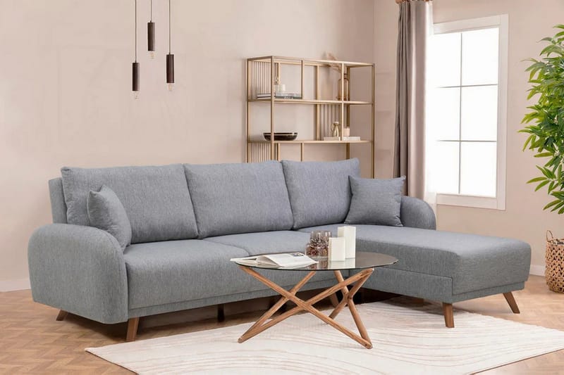 Malkiat 4-seter Høyre Hjørnesovesofa med Sjeselong 125x260 cm i Stoff - Grå - Møbler - Sofaer - Sovesofaer - Sovesofa divan
