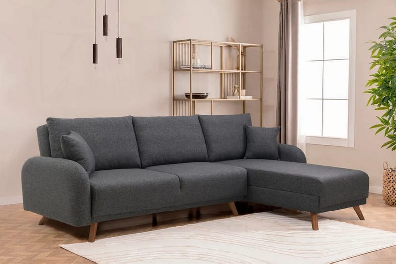 Malkiat 4-seter Høyre Hjørnesovesofa Utrettbar 125x260 cm med Oppbevaring i Stoff - Grå - Møbler - Sofaer - Sovesofaer - Sovesofa divan