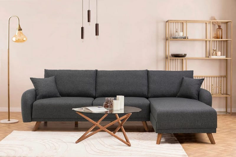Malkiat 4-seter Høyre Hjørnesovesofa Utrettbar 125x260 cm med Oppbevaring i Stoff - Grå - Møbler - Sofaer - Sovesofaer - Sovesofa divan