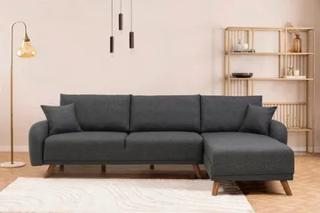 Malkiat 4-seter Høyre Hjørnesovesofa Utrettbar 125x260 cm med Oppbevaring i Stoff - Grå - Møbler - Sofaer - Sovesofaer - Sovesofa divan