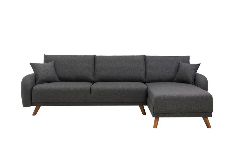 Malkiat 4-seter Høyre Hjørnesovesofa Utrettbar 125x260 cm med Oppbevaring i Stoff, Grå