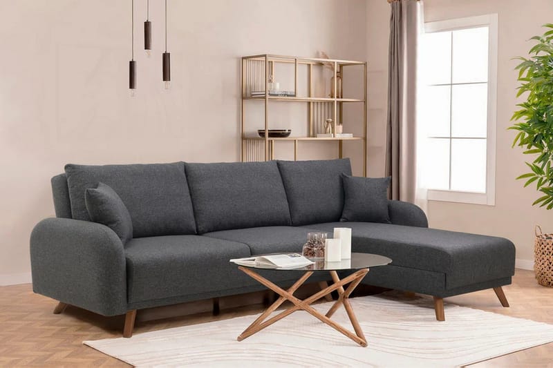 Malkiat 4-seter Høyre Hjørnesovesofa Utrettbar 125x260 cm med Oppbevaring i Stoff - Grå - Møbler - Sofaer - Sovesofaer - Sovesofa divan