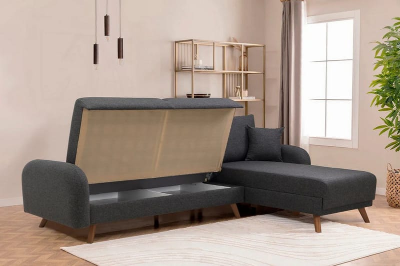 Malkiat 4-seter Høyre Hjørnesovesofa Utrettbar 125x260 cm med Oppbevaring i Stoff - Grå - Møbler - Sofaer - Sovesofaer - Sovesofa divan