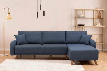 Malkiat 4-seter Høyre L-formet Hjørnesovesofa 125x260 cm med Oppbevaring i Stoff - Blå - Møbler - Sofaer - Sovesofaer - Sovesofa divan