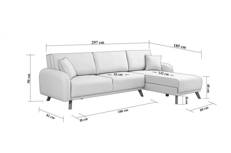 Malkiat 4-seter Høyre L-formet Hjørnesovesofa 125x260 cm med Oppbevaring i Stoff - Blå - Møbler - Sofaer - Sovesofaer - Sovesofa divan