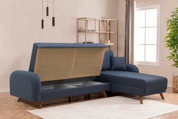 Malkiat 4-seter Høyre L-formet Hjørnesovesofa 125x260 cm med Oppbevaring i Stoff - Blå - Møbler - Sofaer - Sovesofaer - Sovesofa divan