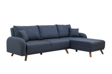 Malkiat 4-seter Høyre L-formet Hjørnesovesofa 125x260 cm med Oppbevaring i Stoff - Blå - Møbler - Sofaer - Sovesofaer - Sovesofa divan
