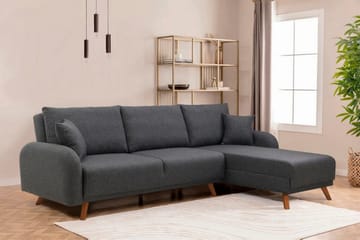 Malkiat 4-seter Høyre L-formet Hjørnesovesofa 125x260 cm med Oppbevaring i Stoff - Grå - Møbler - Sofaer - Sovesofaer - Sovesofa divan