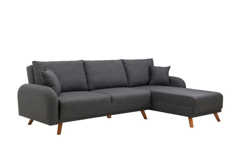 Malkiat 4-seter Høyre L-formet Hjørnesovesofa 125x260 cm med Oppbevaring i Stoff - Grå - Møbler - Sofaer - Sovesofaer - Sovesofa divan