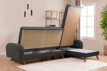Malkiat 4-seter Høyre L-formet Hjørnesovesofa 125x260 cm med Oppbevaring i Stoff - Grå - Møbler - Sofaer - Sovesofaer - Sovesofa divan