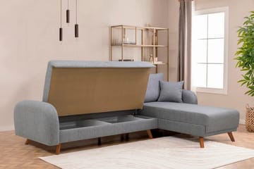 Malkiat 4-seter Høyre L-formet Hjørnesovesofa 125x260 cm med Oppbevaring i Stoff - Grå - Møbler - Sofaer - Sovesofaer - Sovesofa divan