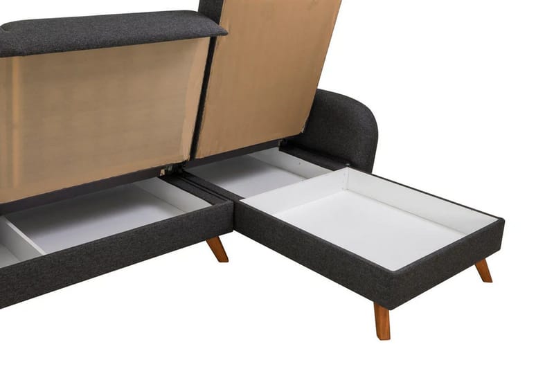 Malkiat 4-seter Høyre L-formet Hjørnesovesofa 125x260 cm med Oppbevaring i Stoff - Grå - Møbler - Sofaer - Sovesofaer - Sovesofa divan