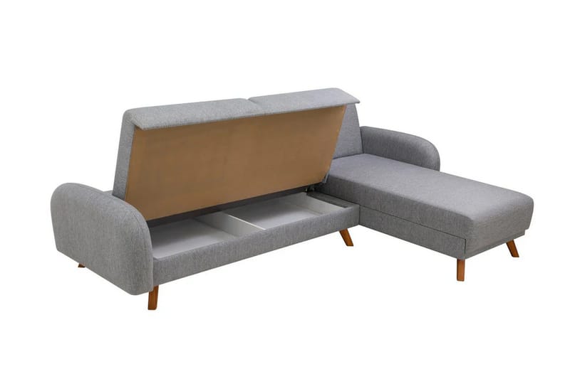 Malkiat 4-seter Høyre L-formet Hjørnesovesofa 125x260 cm med Oppbevaring i Stoff - Grå - Møbler - Sofaer - Sovesofaer - Sovesofa divan