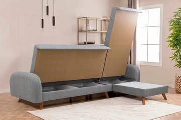 Malkiat 4-seter Høyre L-formet Hjørnesovesofa 125x260 cm med Oppbevaring i Stoff - Grå - Møbler - Sofaer - Sovesofaer - Sovesofa divan